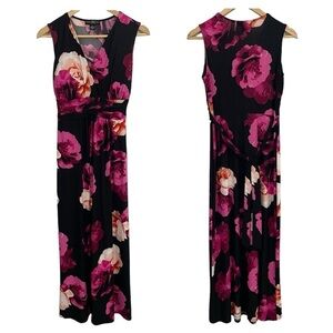 INC Sleeveless Floral Maxi Dress Womens S Black Pink Tropical Classy Feminine